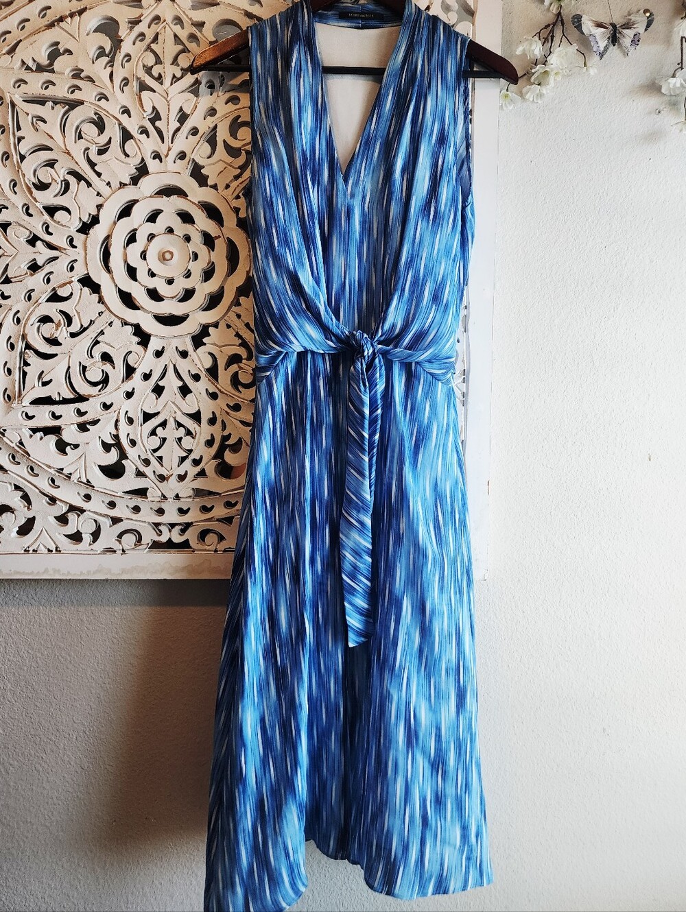 KOBI HALPERIN 100% SILK BLUE MIDI SLEEVELESS DRESS SIZE 27